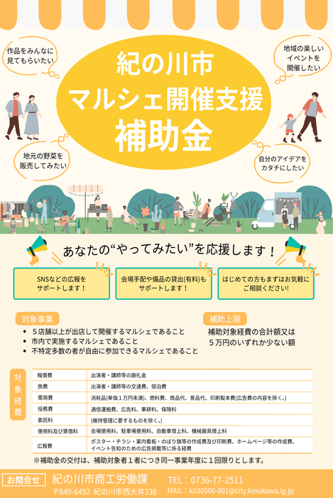 紀の川市マルシェ開催事業補助金のチラシ