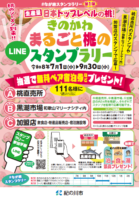 きのかわまるごと桃のスタンプラリーチラシ