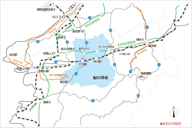 紀の川市近辺の道路地図